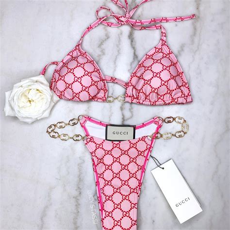 pink gucci bandeau bikini.